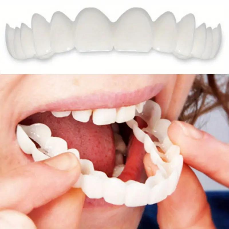 [2pc White Denture] 2-piece Comfortable White Denture Veneer Set | Upper And Lower Denture Accessories, Suitable For Both Men And Women Oral Whitening