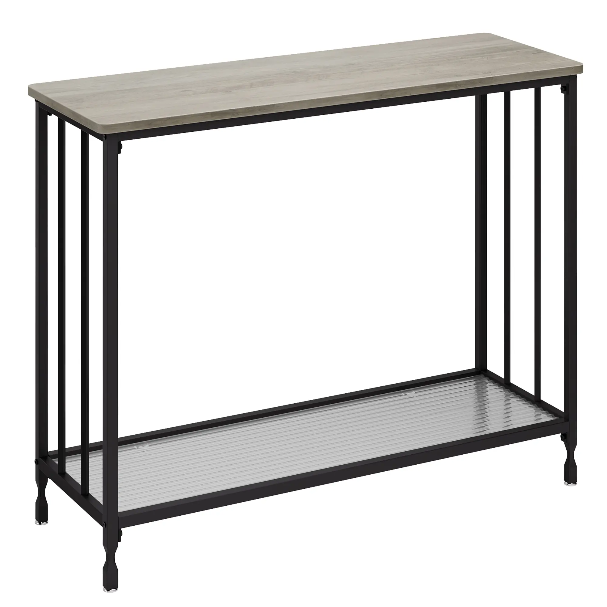 Modern Narrow Console Table - Glass Shelf, Metal Frame Sofa Table for Entryway/Hallway/Behind Couch, Slim Accent Table for Living Room/Foyer/Bedroom - 33.5"/41.5", Gold or Rustic Brown