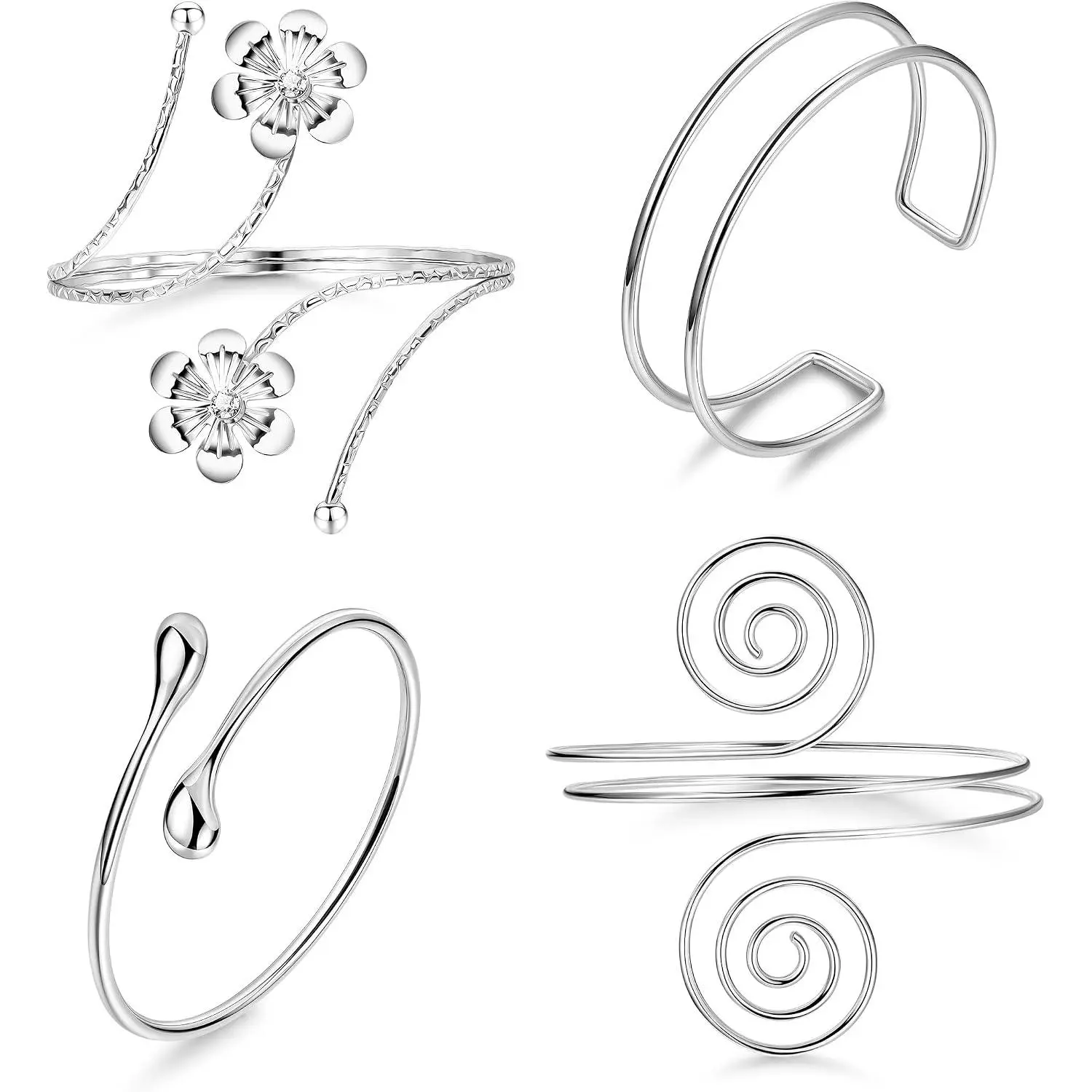 4 count Upper Arm Cuff for Women Open Adjustable Arm Bracelets Minimalist Coil Arm Armband Set
