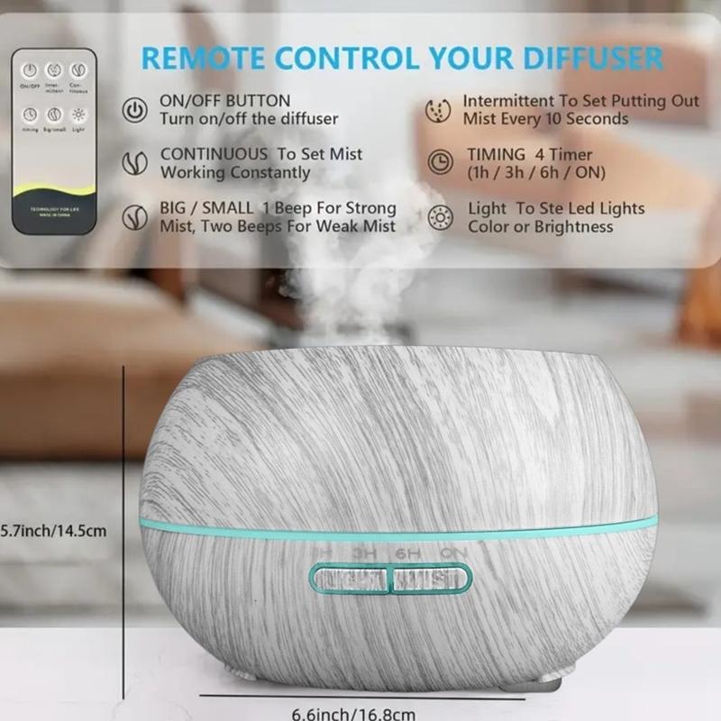Ultra-Quiet 550ml Air Humidifier & Aroma Diffuser with Wood Texture Finish, 7 Color LED Night Light, Remote operation Control Essential Oil plant Diffuser, Aromatherapy Machine & Air Purifier for 6 Essential Oils to Medium Humidifier well home