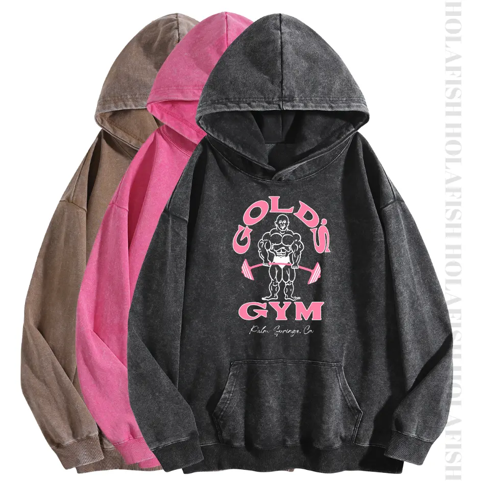 Holafish Women's GYM Print Acid Wash Hoodie 2 Patterns To Choose Essential For Fitness Enthusiasts Vintage 2026 Sweatshirt Oversized Loose Fit Winter Warm Streetwear Casual Tunic graphic