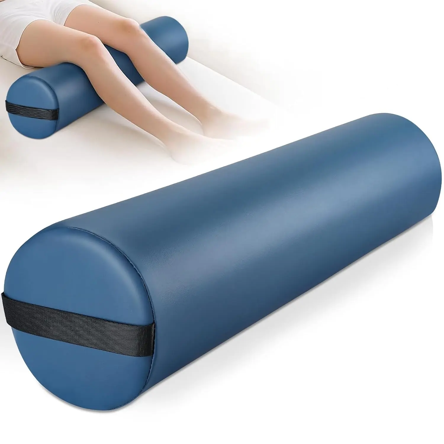 Full Round Bolster Pillow, 6" x 26" Massage Bolsters for Under Legs/Neck/Back Pain Relief, Knee Bolster with Strap Handle, Physical Therapy Bolsters for Massage Table Bed Yoga Pillow, Blue