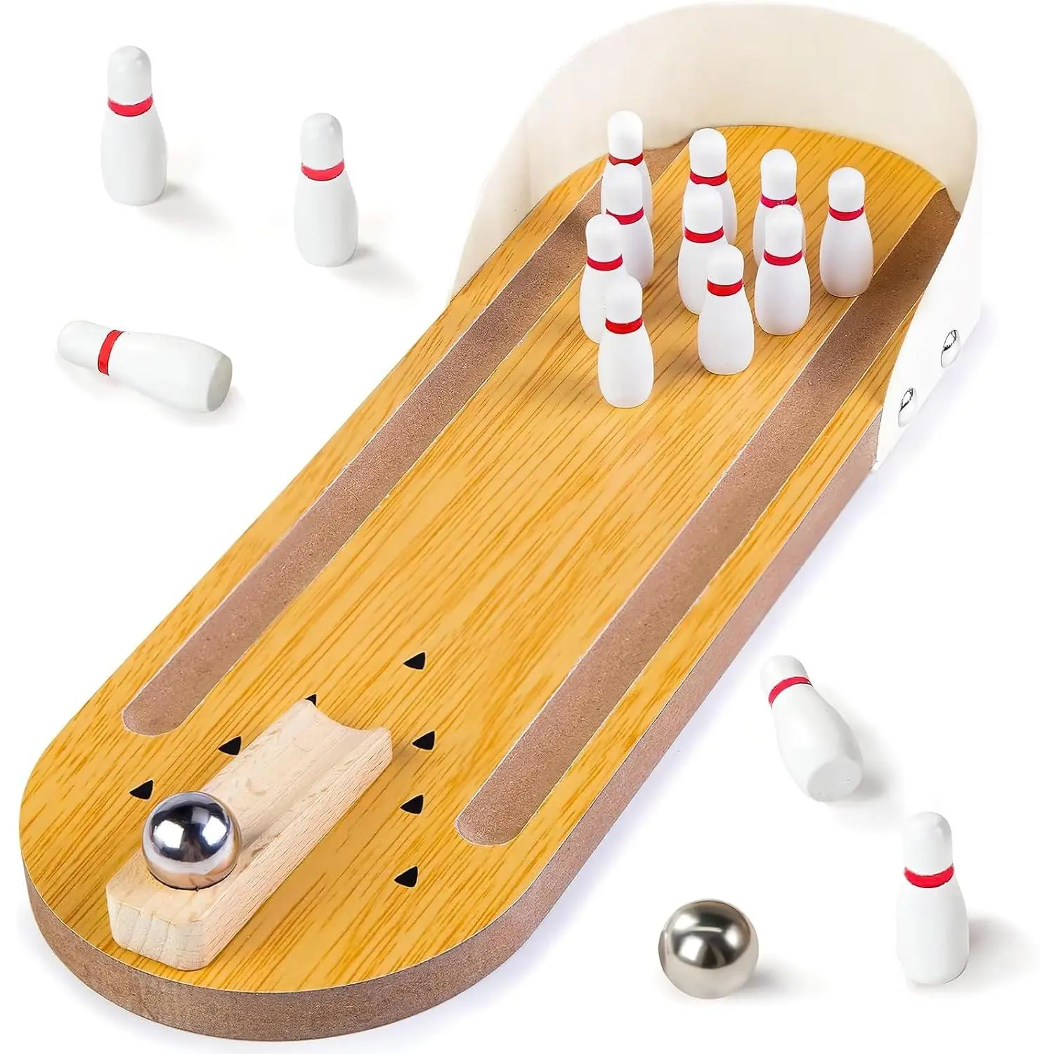 Mini Bowling Game Set for Kids & Adults, Indoor Wooden Tabletop Bowling Game Board Games for Multiple Players, Desk Toys Gag Gifts, Shooting Games for Office Stress Relief