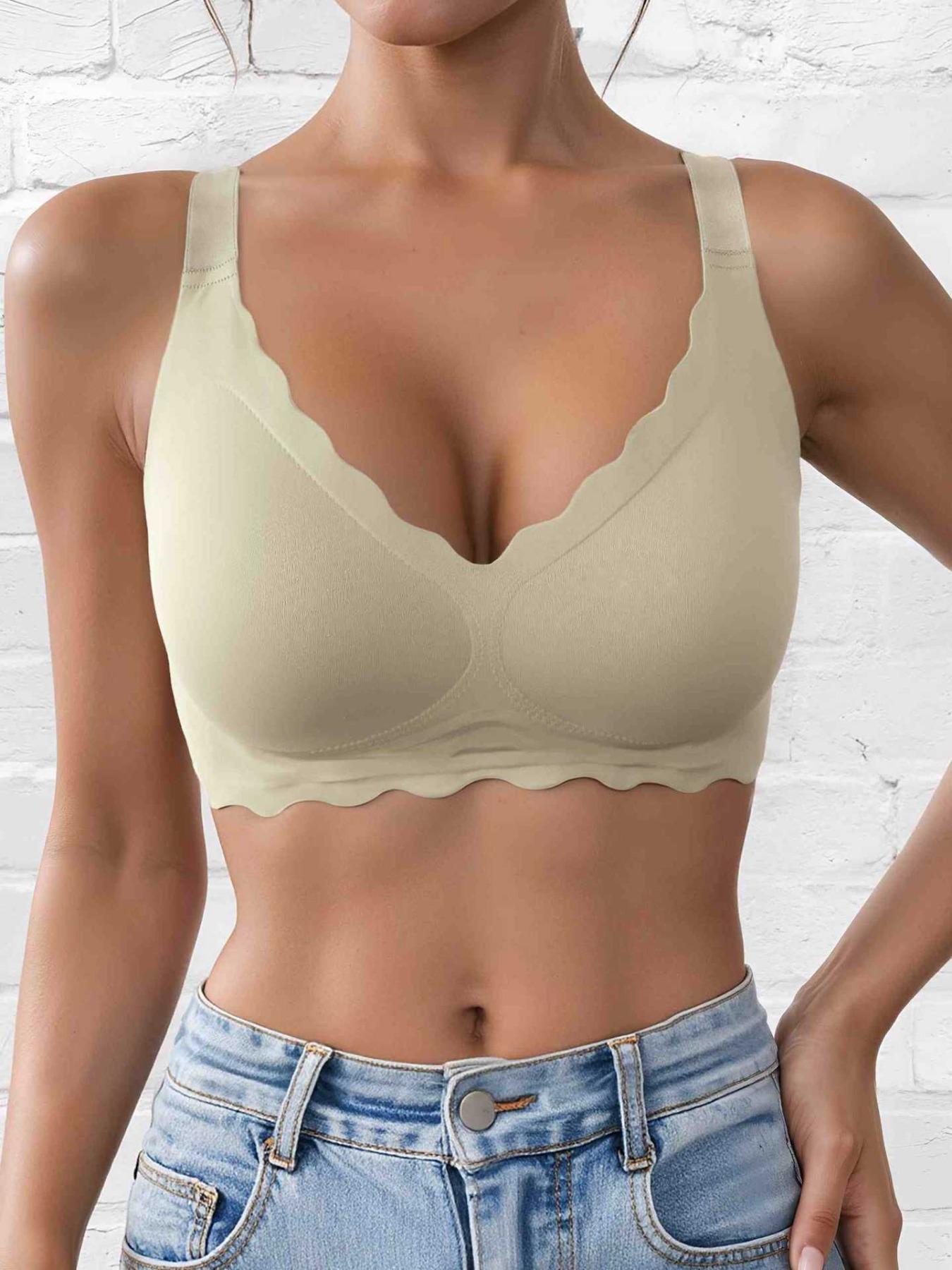 Women's Seamless Supportive Wireless Backless Bra, Adjustable Wide Straps, Comfortable Breathable Daily Wear, Ribbed Stripe Design, Seamless Bras, Medium Fit, Ladies Underwear