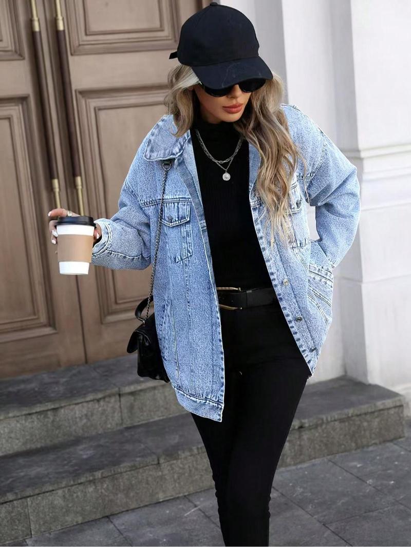Women's Denim Jacket, Casual Street Fashion Long Sleeve Outerwear for Daily Wear, Ladies Clothes for All Seasons