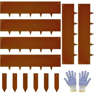 Corten Steel Landscape-40 LX 10" H Metal Garden Edging 20FT  Rusted Lawn Edging 6 count-No-Dig Hammer Heavy Duty Steel Edging-Bendable Border Strips for Lawn Yard Courtyard Pathway-6 Clips