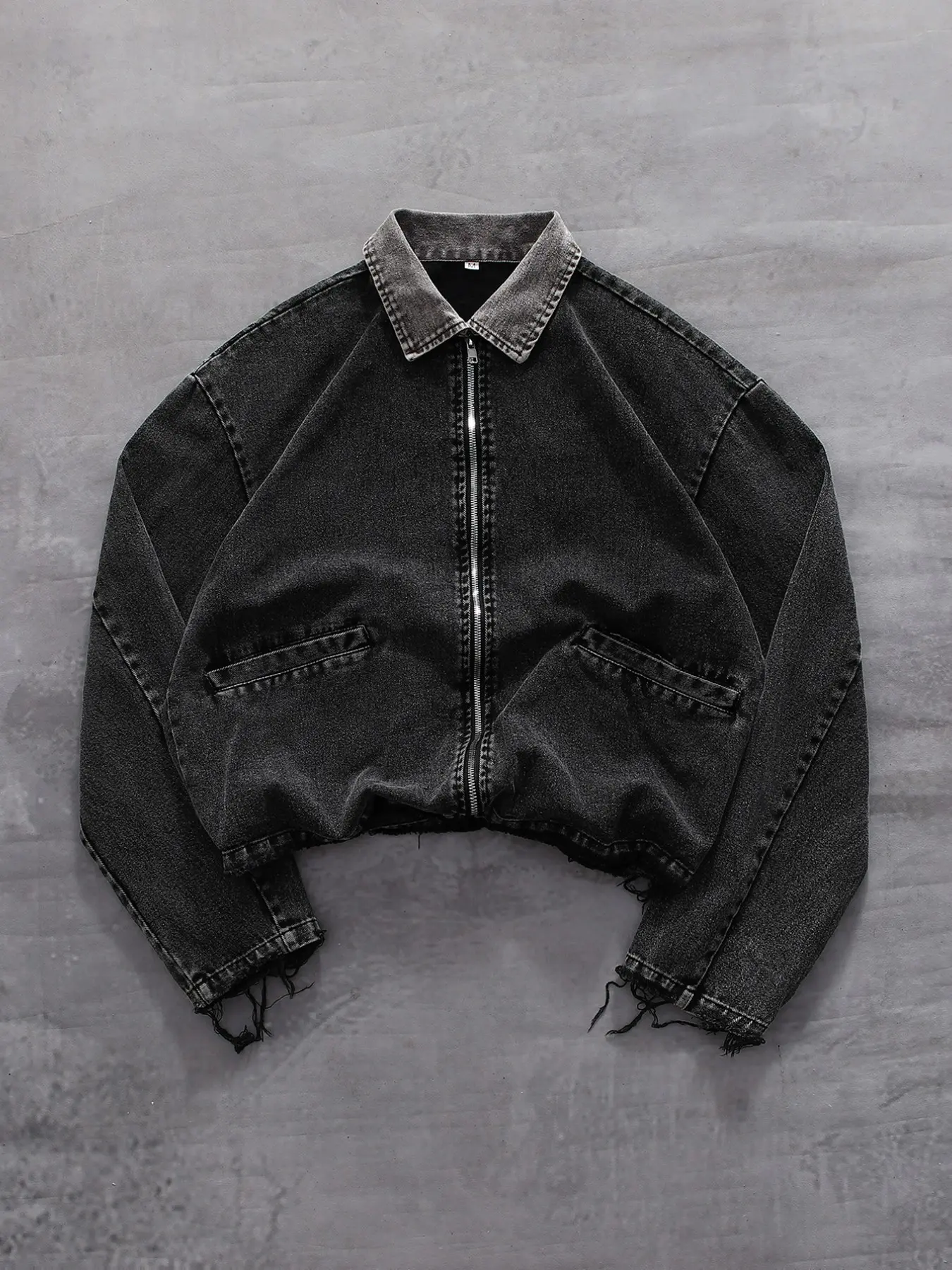 100% Cotton American Vintage Washed Edge Workwear Jacket Long Sleeve, High Street Hip Hop Short Boxy Fit, Casual Loose-Fitting All Seasons Outerwear
