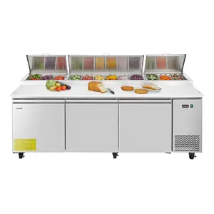 VEVOR 93"W Commercial Refrigerator, Pizza Prep Refrigerated Table, 20" Ultra Wide Countertop Food Prep Worktable, 30.8 Cu. Ft Single Door Salad Prep Fridge, 12 Pans Pizza Make Worktop with Cutting Board