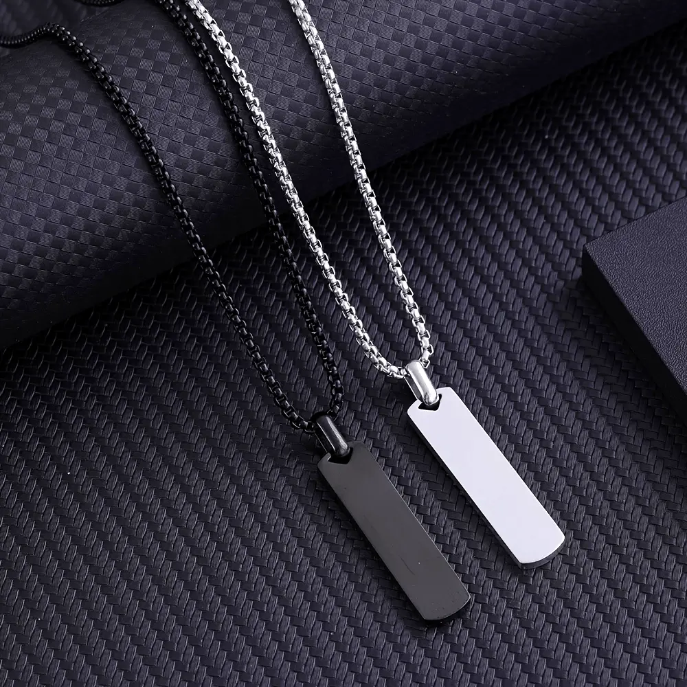 Men's Minimalist Stainless Steel Pendant Geometric Rectangular Necklace