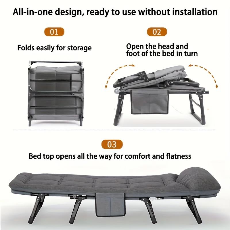 71-79 Inch Size, Portable Folding Camping Bed, Recliner with Adjustable Backrest, Heavy-Duty Frame, Suitable for Sleeping, Travel, Office, Indoor, Outdoor Use strong load-bearing capacity
