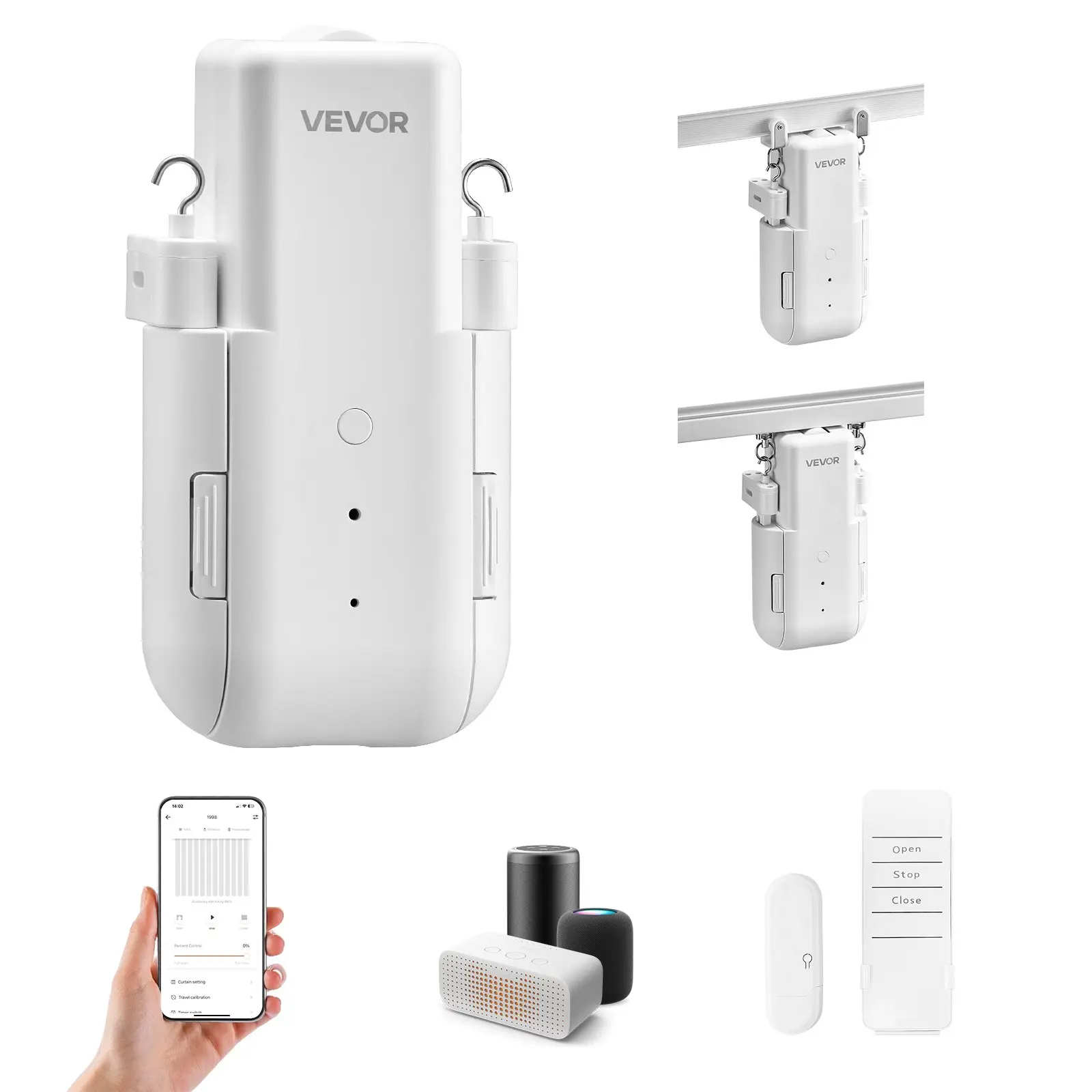 【Summerfinds】VEVOR Automatic Curtain Opener, APP and Remote Control, Hub Included, Electric Smart Curtain Opener Compatible with Alexa and Google Home, Timed Opening and Closing, for U-shaped/I-shaped Rails