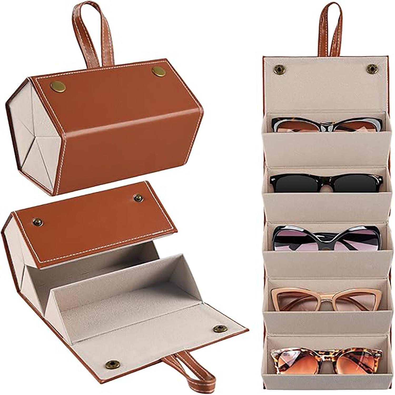 Glasses storage box, multi-compartment sunglasses case, foldable, multi-layer, large-capacity portable glasses case, Portable Sunglasses Organizer