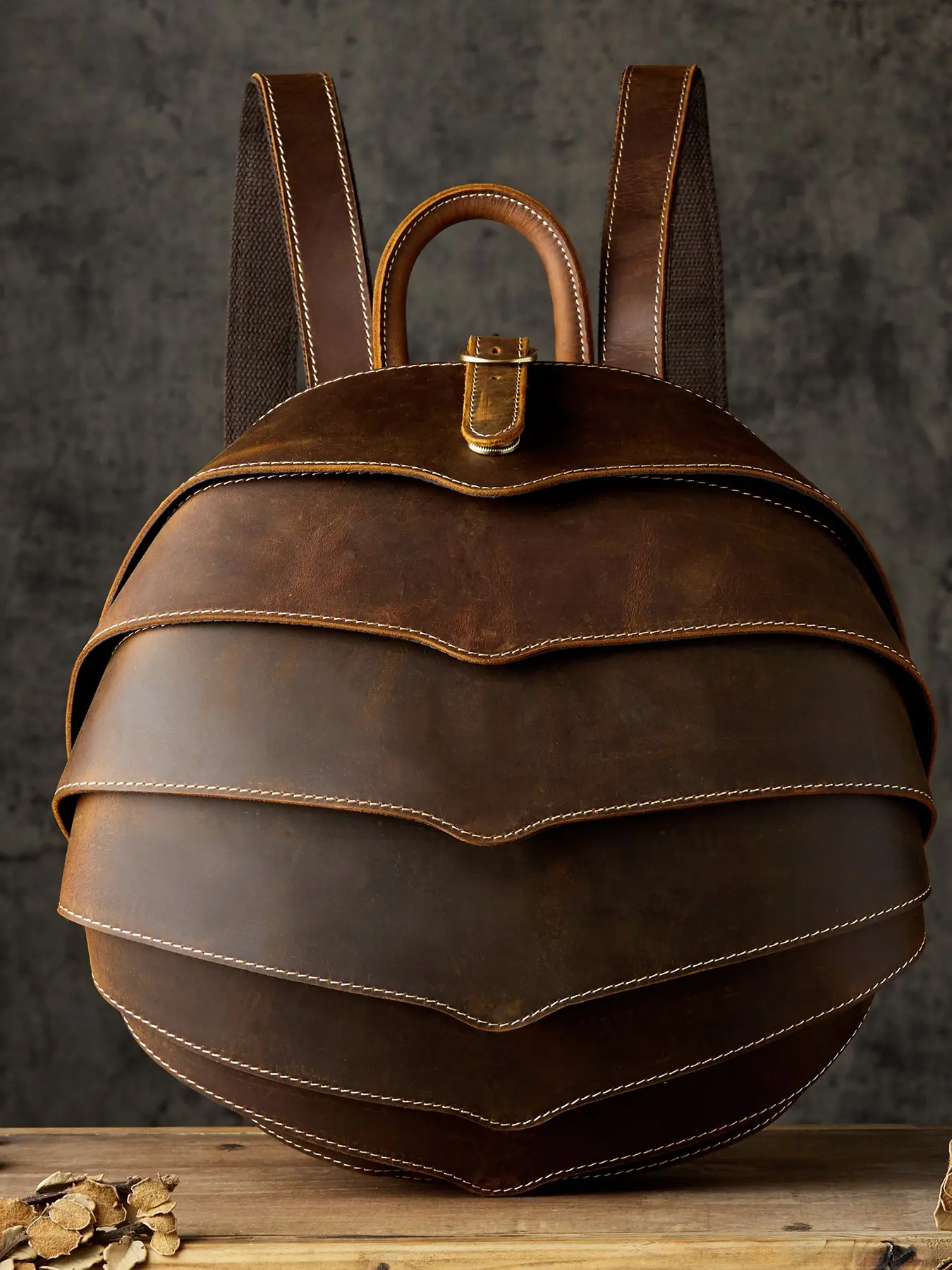 Handmade Leather Beetle Backpack for Men, Vintage Crazy Horse Skin Trendy Shoulder Bag, Casual Bookbag Motorcycle Bag, Leather Backpacks