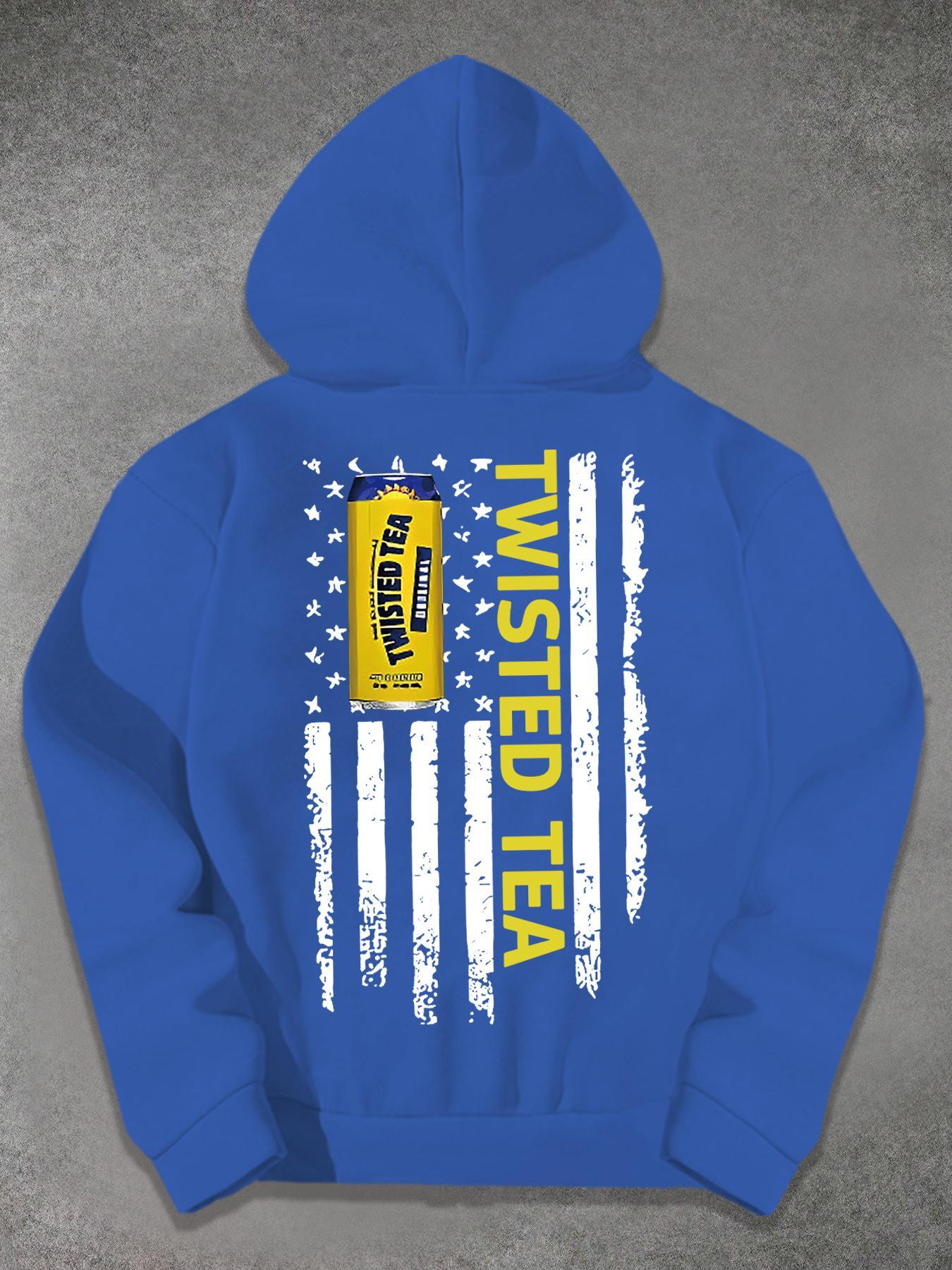 Unisex Men's Letter & Flag & Can Print, Street Casual Regular Fit Kangaroo Pocket Long Sleeve Hooded Sweatshirt, Men's Top for Fall & Winter, Hoodie Print Hoodies