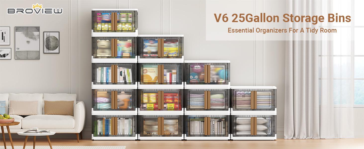 300QT Plastic Storage Bins With Lids, 75Gal Stackable Boxes With Wheels and Doors, Folding Closet Organizers, Cabinet for Closet Home Dorm, 3 Pack Brown