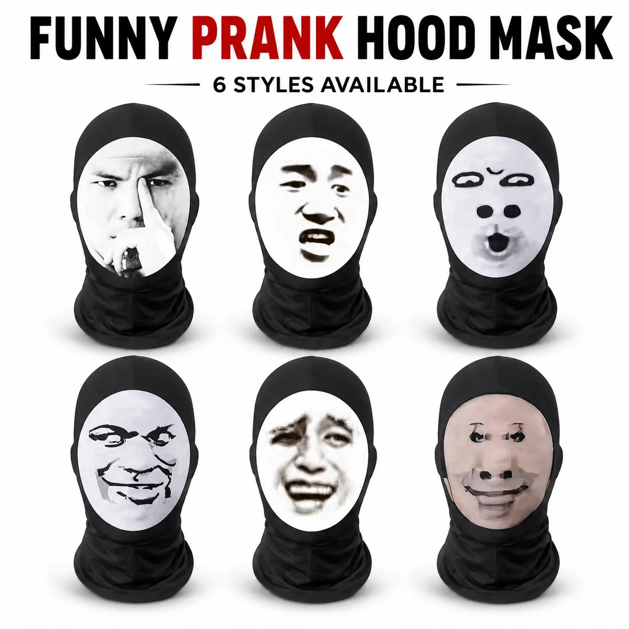 Funny Prank Hood Mask Design, See-Through Printed Face Full Head Cover, Meme Face Costume Mask for Party Cosplay Halloween Videos