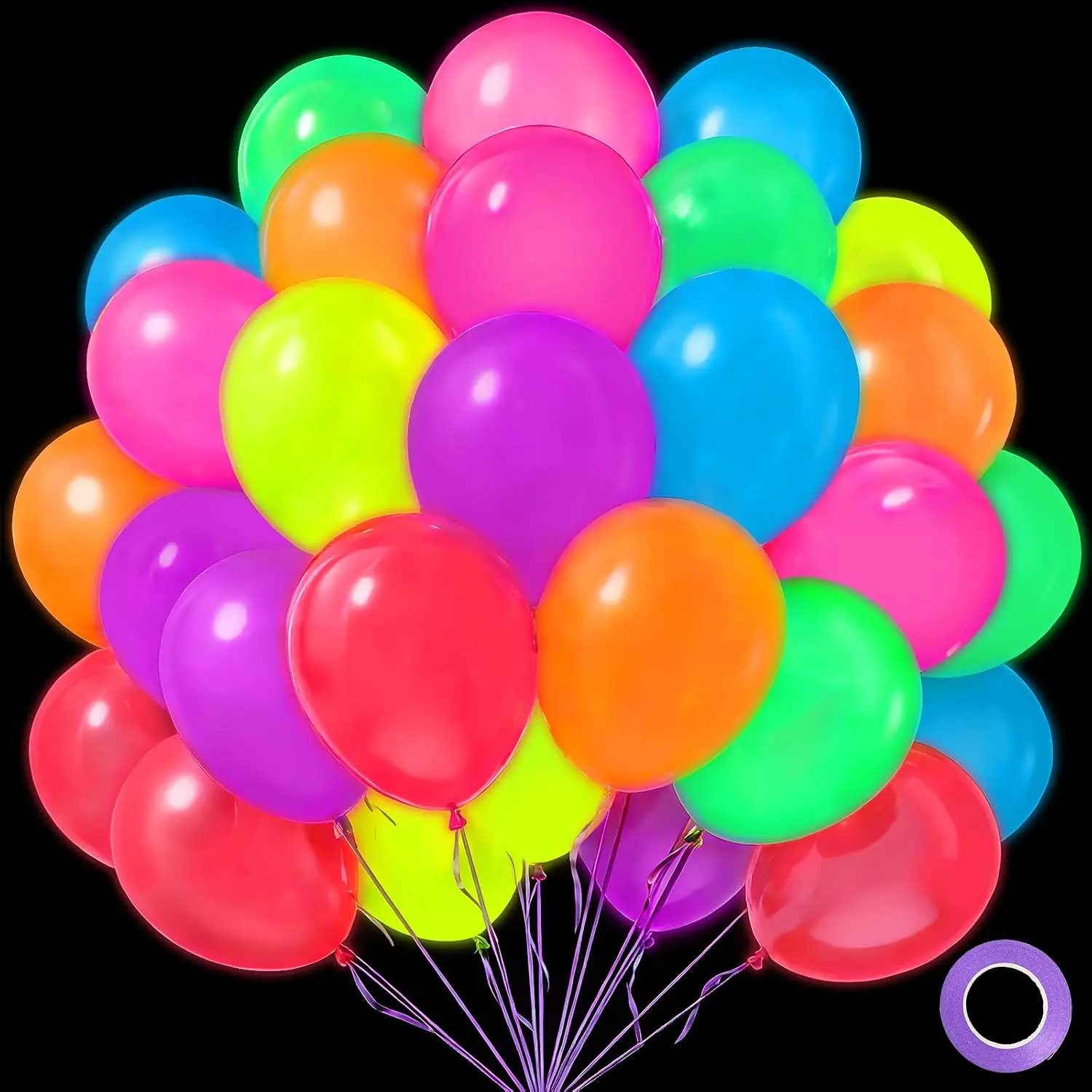 -L UV Neon Balloons, 100 count, 12" Fluorescent Latex Balloons | Glow in the Dark, Graduation,  to School, Neon Birthday Party Supplies, Let's Glow  Party Decorations