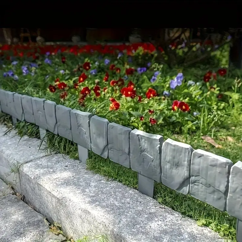 12/24pcs Stone Effect Plastic Garden Edge Fence, Flower Bed Frame, Garden Courtyard Decoration Fence, Durable Outdoor Decorative Border, Fencing