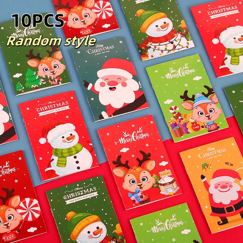 10pcs Cartoon Christmas Notebooks, Portable Pocket Journals for Students & Kids, Holiday Gifts, Festive Stationery Set