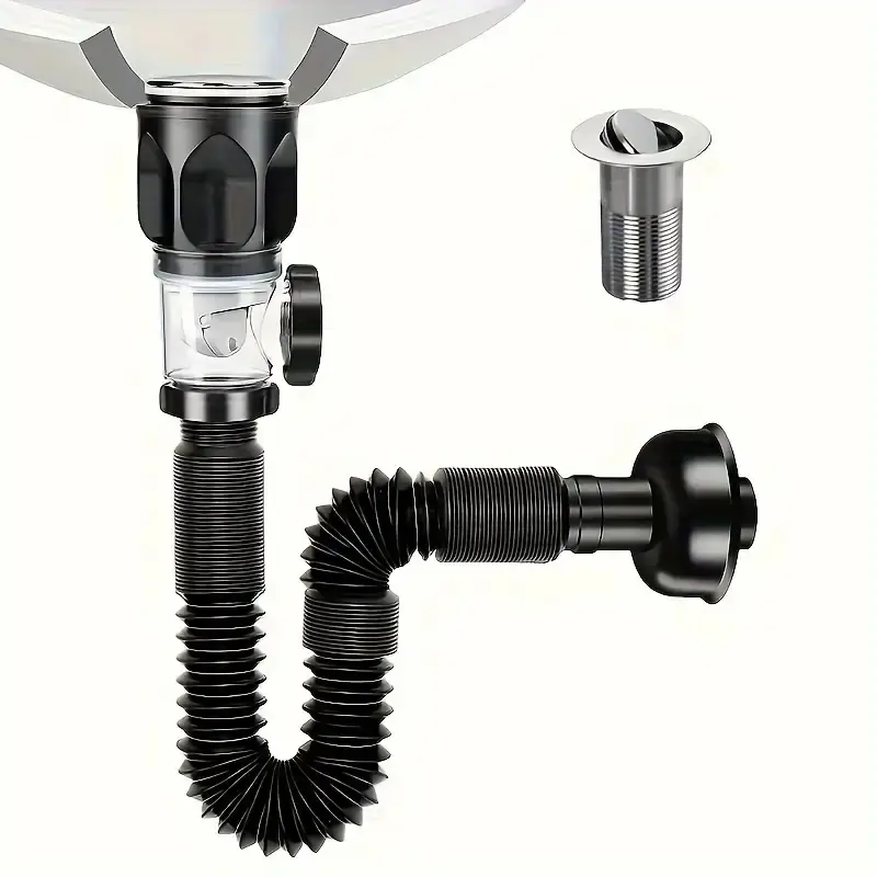Easy Install Flexible Sink Drain Pipe, Odorless, Durable Stainless Steel & Abs, Anti-Clog, Rust Resistant, 32mm Connection, Bathroom Use