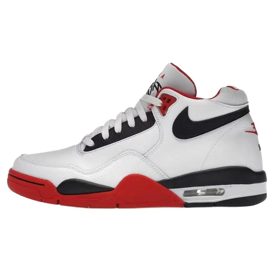 Men's & Women's Nike Air Flight Legacy Mid-Top Retro Basketball Hoopshoes, White Leather Upper with Red Accents, Premium Materials