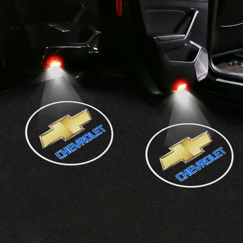 2Pcs led Car Door Welcome Lights Projector Lamps Accessories For Chevrolet Trax Camaro Aveo Cruze Sonic Silverado Captiva Equinox