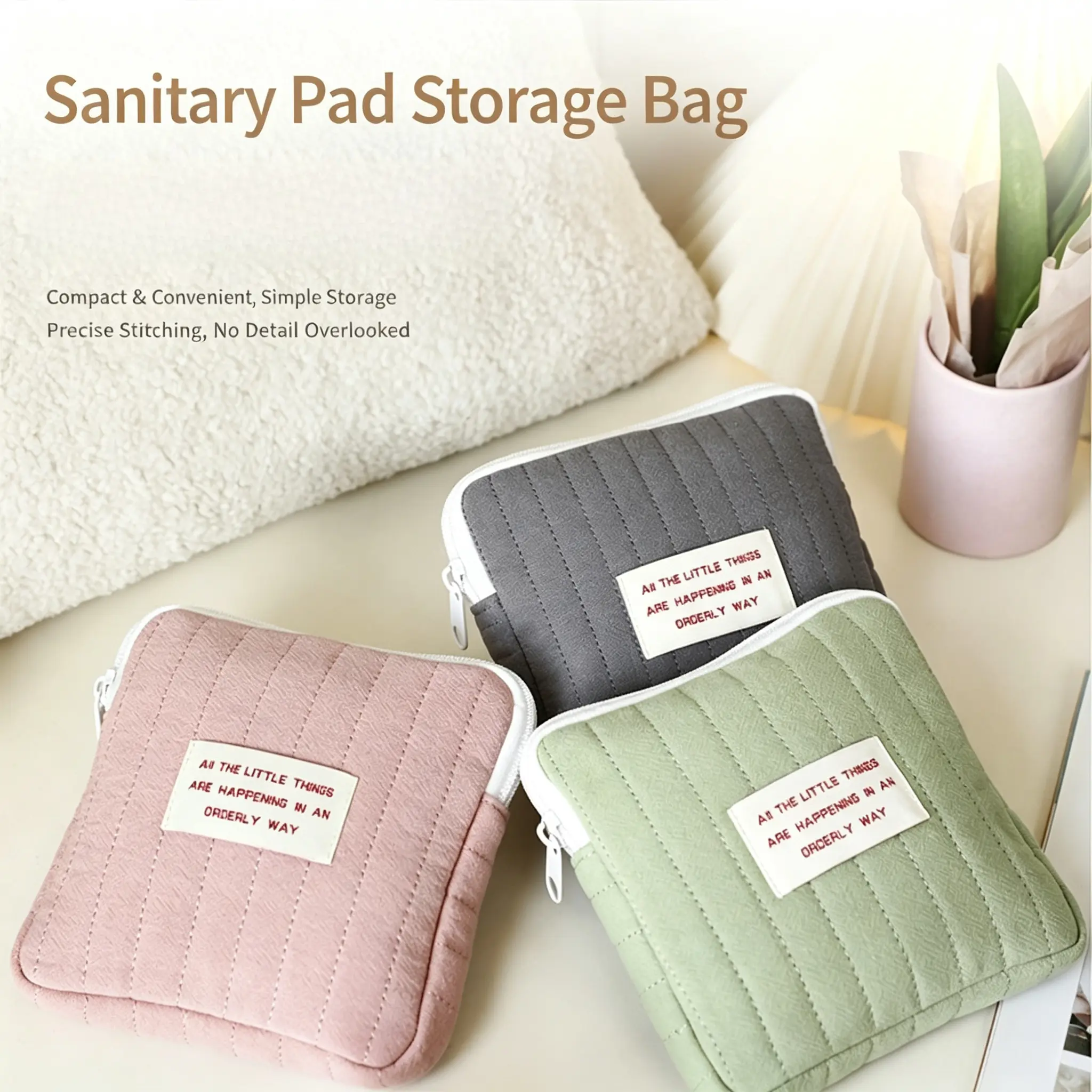 Women's Large Capacity Zip Sanitary Pad Storage Bag - Portable Travel Storage Organizer, Cute Feminine Hygiene Pouch for Purse & Daily Use, Purse Accessories, No, Simple Storage