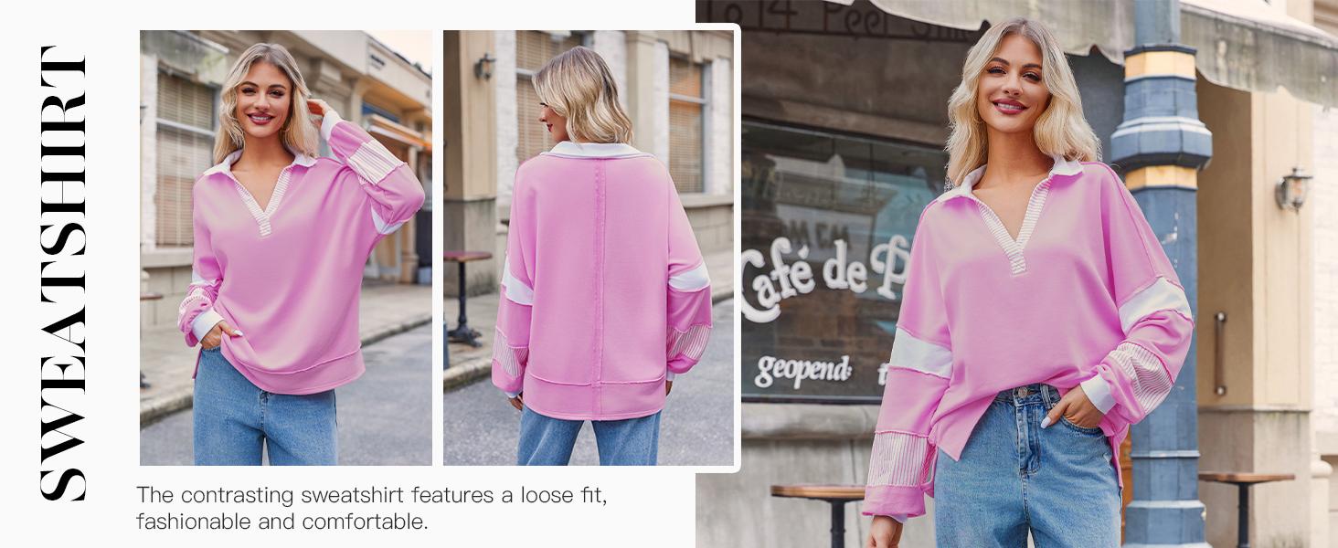 Imily Bela Womens Color Block Oversized Sweatshirt V Neck Long Sleeve Casual Loose Pullover Tops Imily Bela Womens Color Block Oversized Sweatshirt V Neck Long Sleeve Casual Loose Pullover Tops