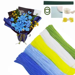 500 Piece Pipe Cleaner Flower Kit, 5 Color Pipe Cleaner Craft, Chiffon Stem Flower Kit, DIY Wedding Bouquet, Party Decor, Graduation Gift, Artificial Flowers Kit