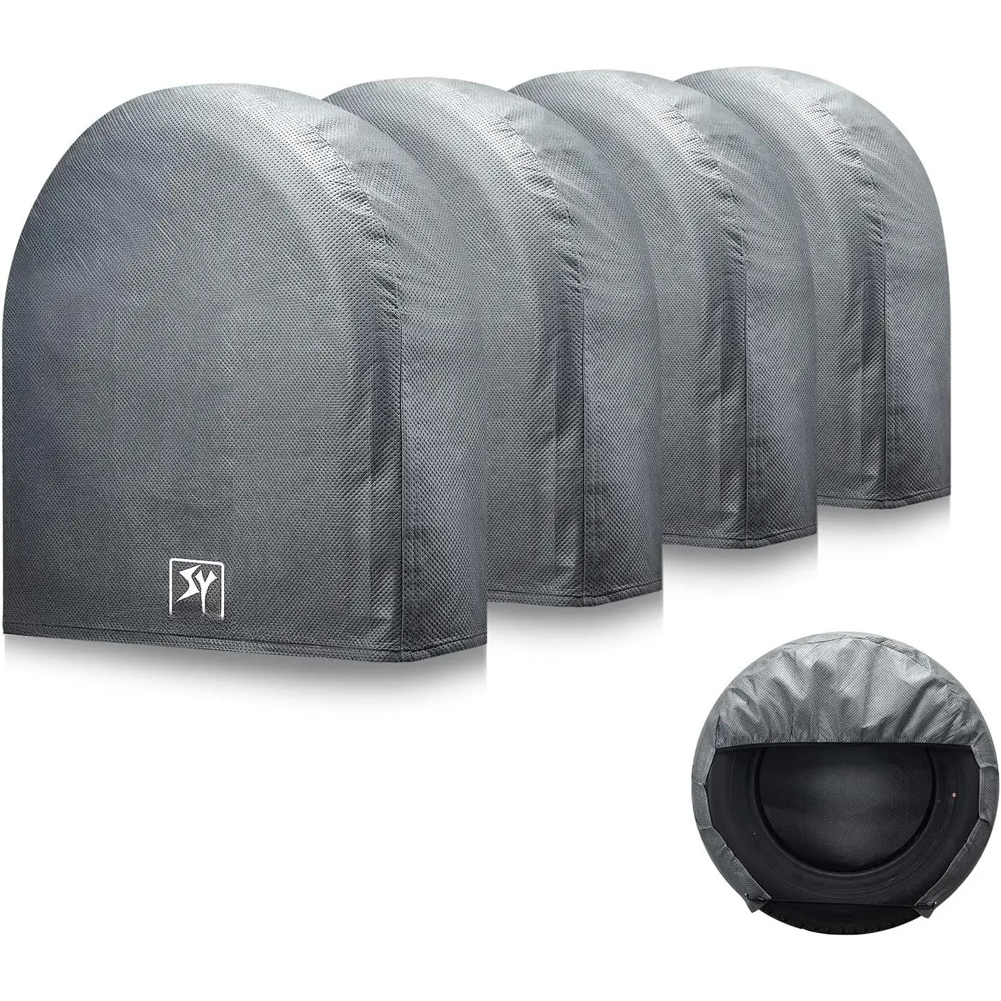 Tire Covers Set of 4,Upgraded 5 Layer Nonwoven RV Wheel Covers,  Anti-UV Snow Sun Rain Tire Protectors Covers for ,Camper,RV,,SUV,27-29inch(M) Gray