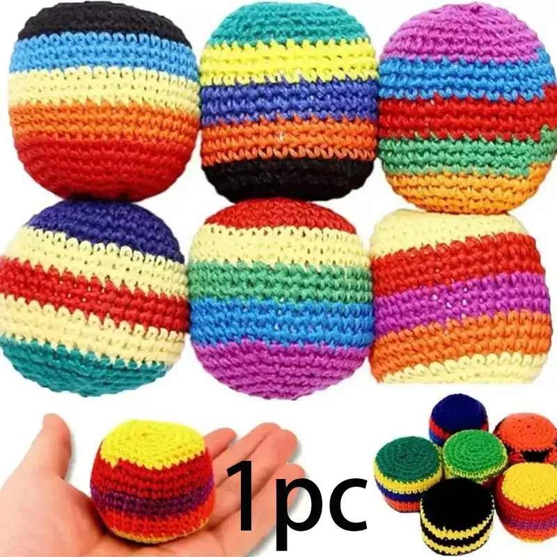 Knitted Rainbow Ball, Multicolor Juggling Ball, Soft Cotton Kick Bag Toy for Kids Outdoor Games, Party Gift, Event Entertainment