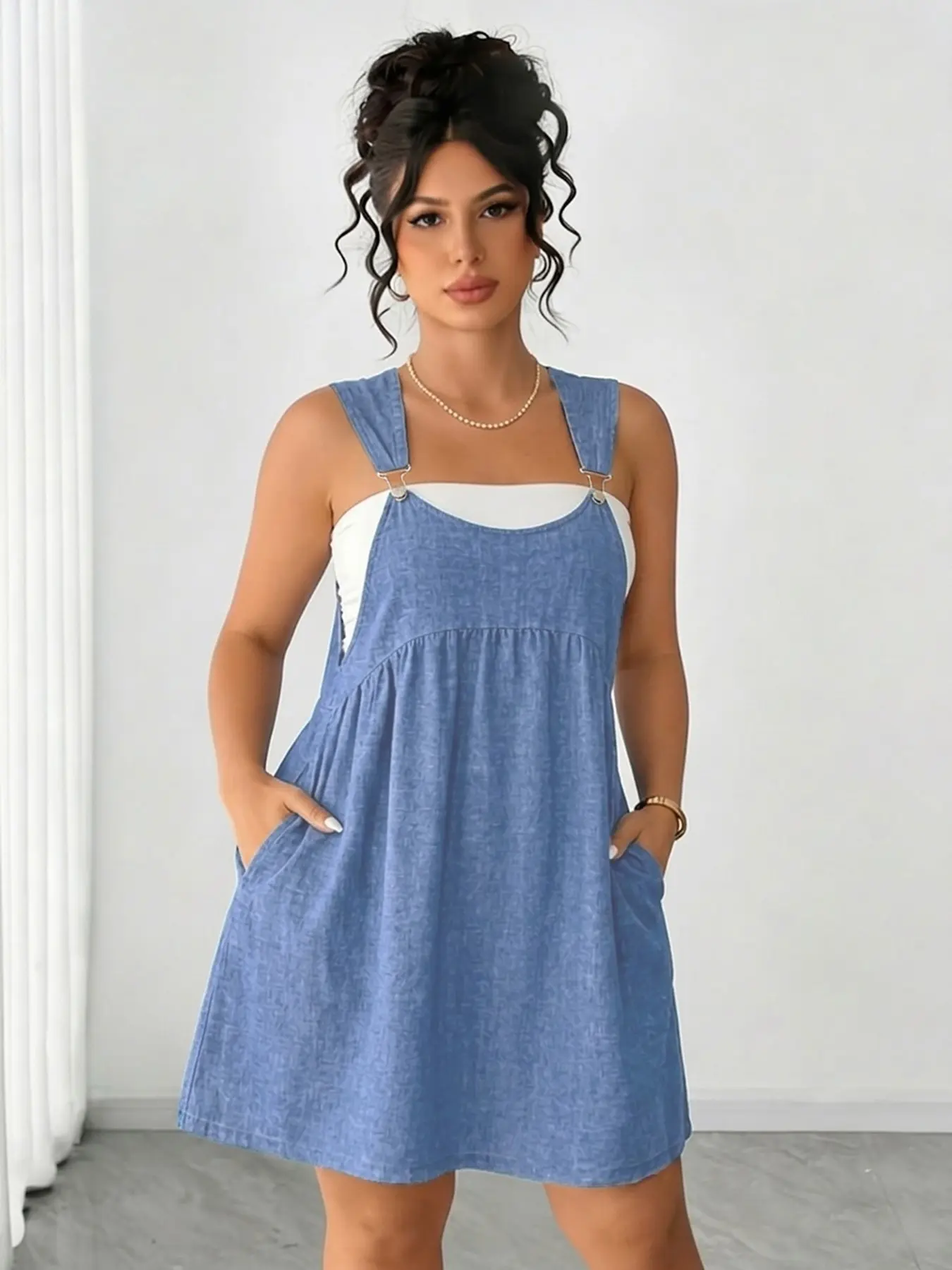 Plus Size Women's Adjustable Strappy Sleeveless Dress, Summer Casual Loose Fit Short Dress, Comfortable Daily Wear