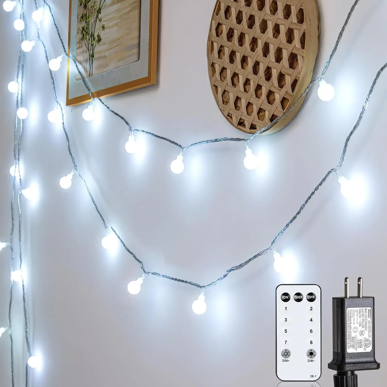 Globe String Lights 59 Ft 100 LED Fairy Lights Plug in with Remote Timer, Connectable Small Frosted Globe Christmas Lights for Bedroom Wedding Xmas Tree Indoor Outdoor Decor, Cool White