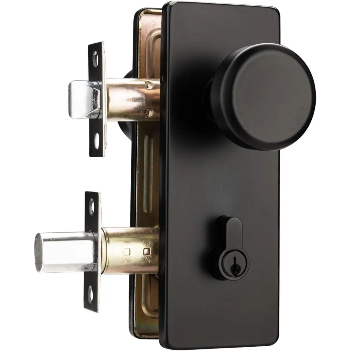 Black Exterior Door Lock Set, Stainless Steel Door Knob with Lock | Keyed Entry, Integrate Plate with Door Holes Between 3-1/8''