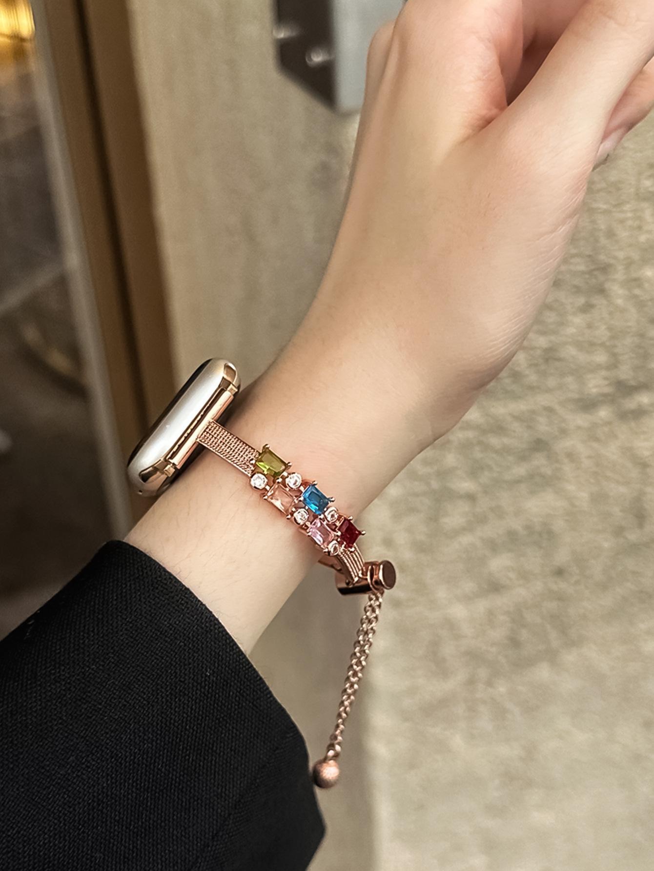 Candy Square Rhinestone Bracelet Watch Band, Stylish Strap Compatible With Apple Watch Series 4 5 6 7 8 9, Shiny Elegant Design For Women's Daily Wear