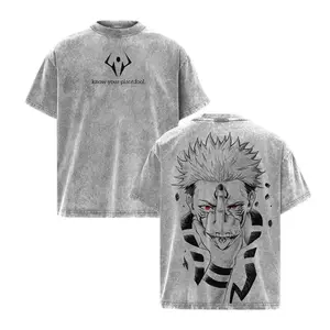 Ryomen Sukuna Jujutsu Kaisen Washed Shirt Anime Oversized Vintage Graphic Tee Heavy Cotton Top Streetwear Menswear JJK Retro Washed Cotton T-Shirt