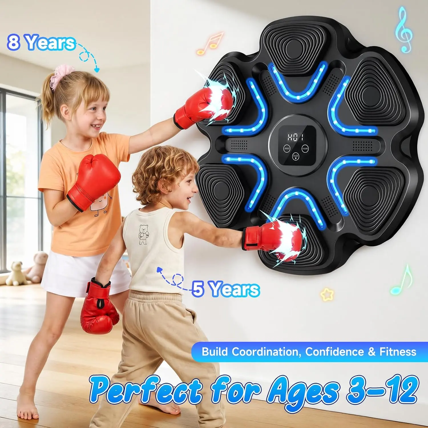 2026 Music Boxing Machine, Interactive Punching Trainer with Boxing Gloves, Large Size Wall Mounted Electronic Boxing Target for Adult Kids, 9 Modes & 9 Speeds
