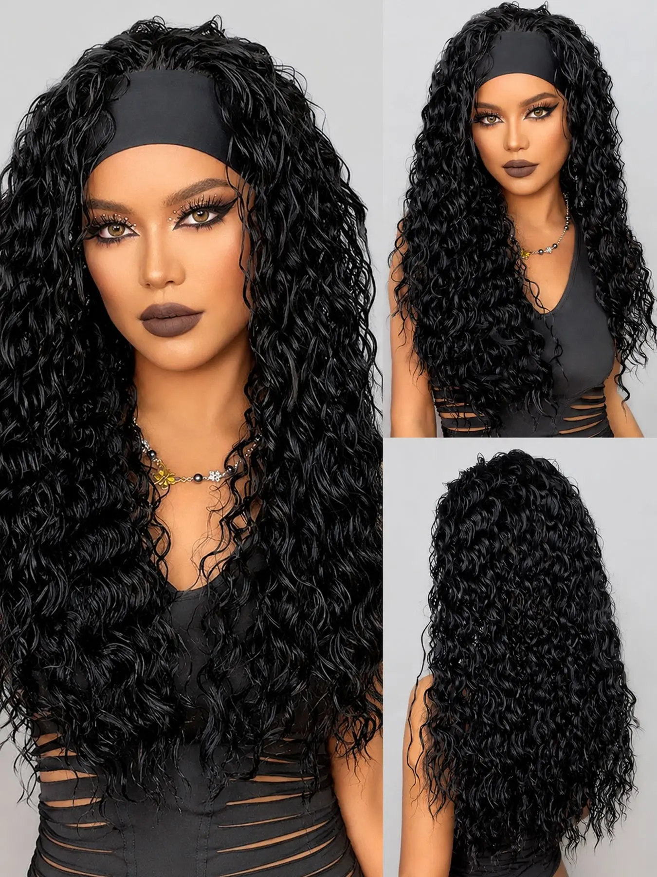Wavy Black Wig With Headband Synthetic Braided Fiber Long Curly Wig Suitable For Daily Wear Halloween Cosplay Christmas Fashion Girls Wavy Synthetic Wigs
