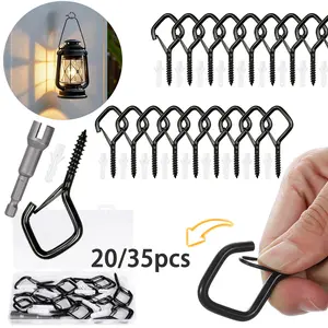 20/35pcs Q-Shape Hooks with Safety Lock, Drill Eye Design, Decorative Wall Hooks, Multi-Purpose Home Storage, Essential Christmas Decorations