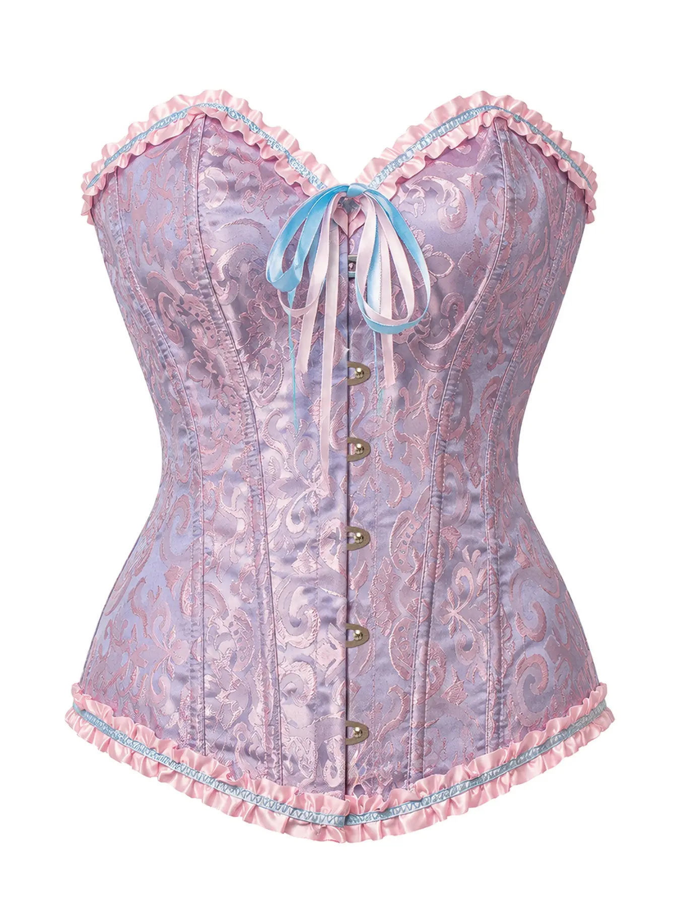 2026 Vintage Court Style Women's Underwear Embossed Floral Push-Up Bra, Waist Belt with Wooden Ears, Front Button Fishbone Shaping Girdle