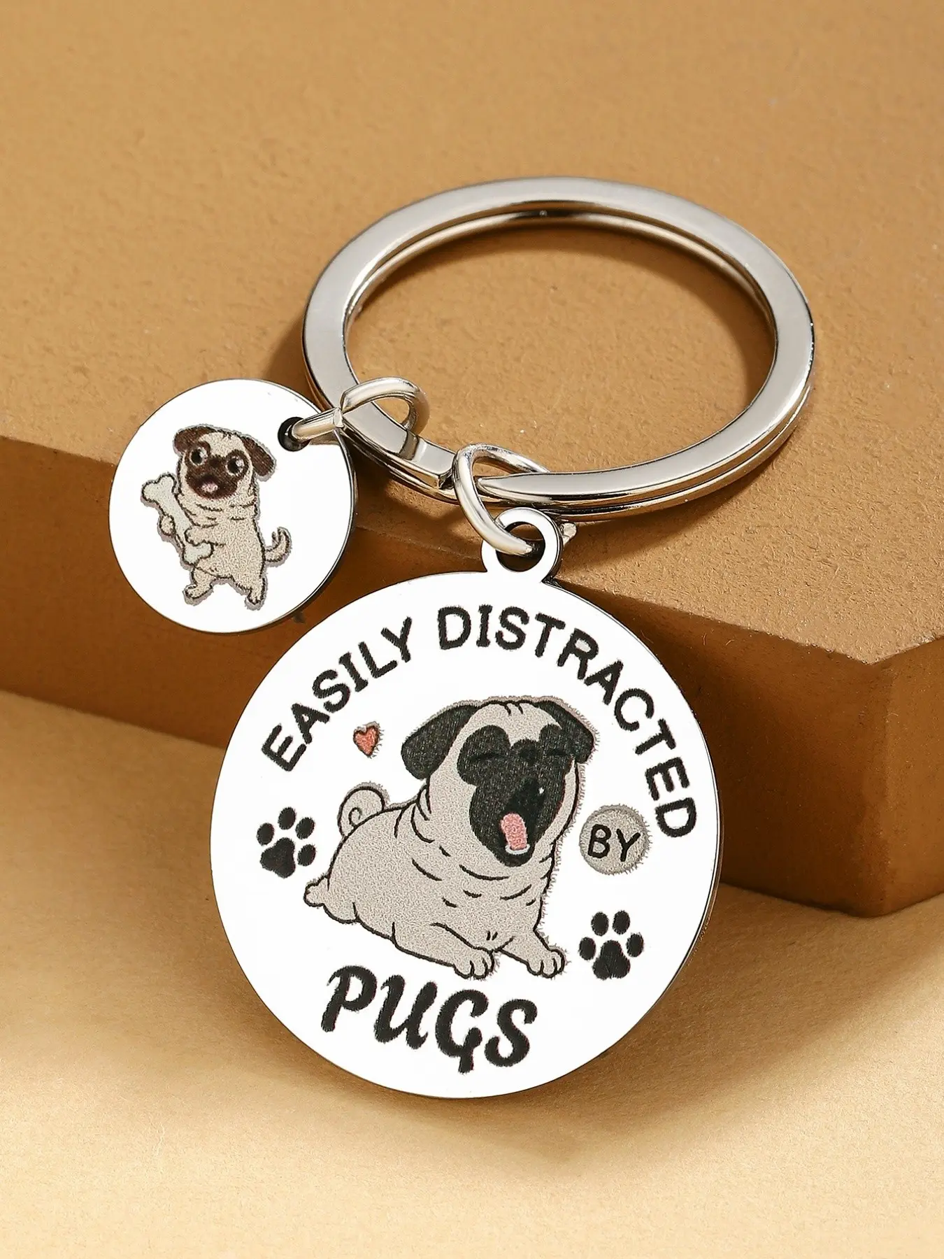 Pug Gifts for Pug Lovers, Pug Stainless Steel Keychain for Women Men, Pugs Themed Gifts for Dog Mom Dad, Funny Keychain, Perfect Gift Idea