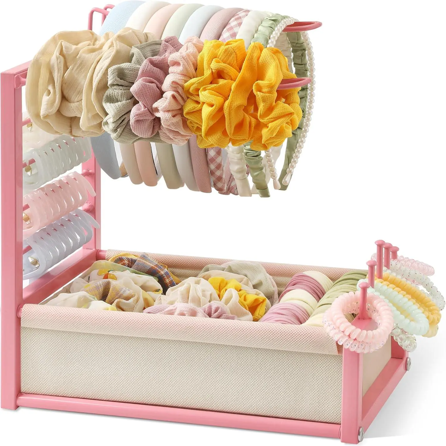 Headband Holder Stand Hair Accessories Organizer for Scrunchies,Hair Ties,Bows & Claw Clips,Versatile Partition Storage Rack for Girls, Women,  ()