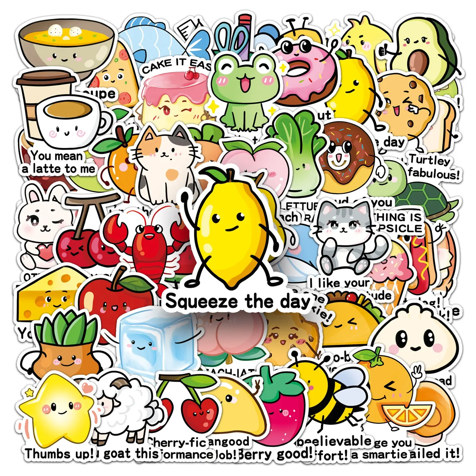 50 Fun Food Emoji Mini Stickers, Student Classroom Rewards, Motivational Waterproof Stickers for Water Bottles, Journals, Phones, Laptops