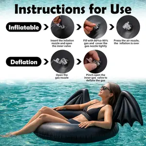 Dark Bat Wings Inflatable Swim Ring, Adult Floatation Device, Pool Party Photo Float, Trendy Water Sports Accessory