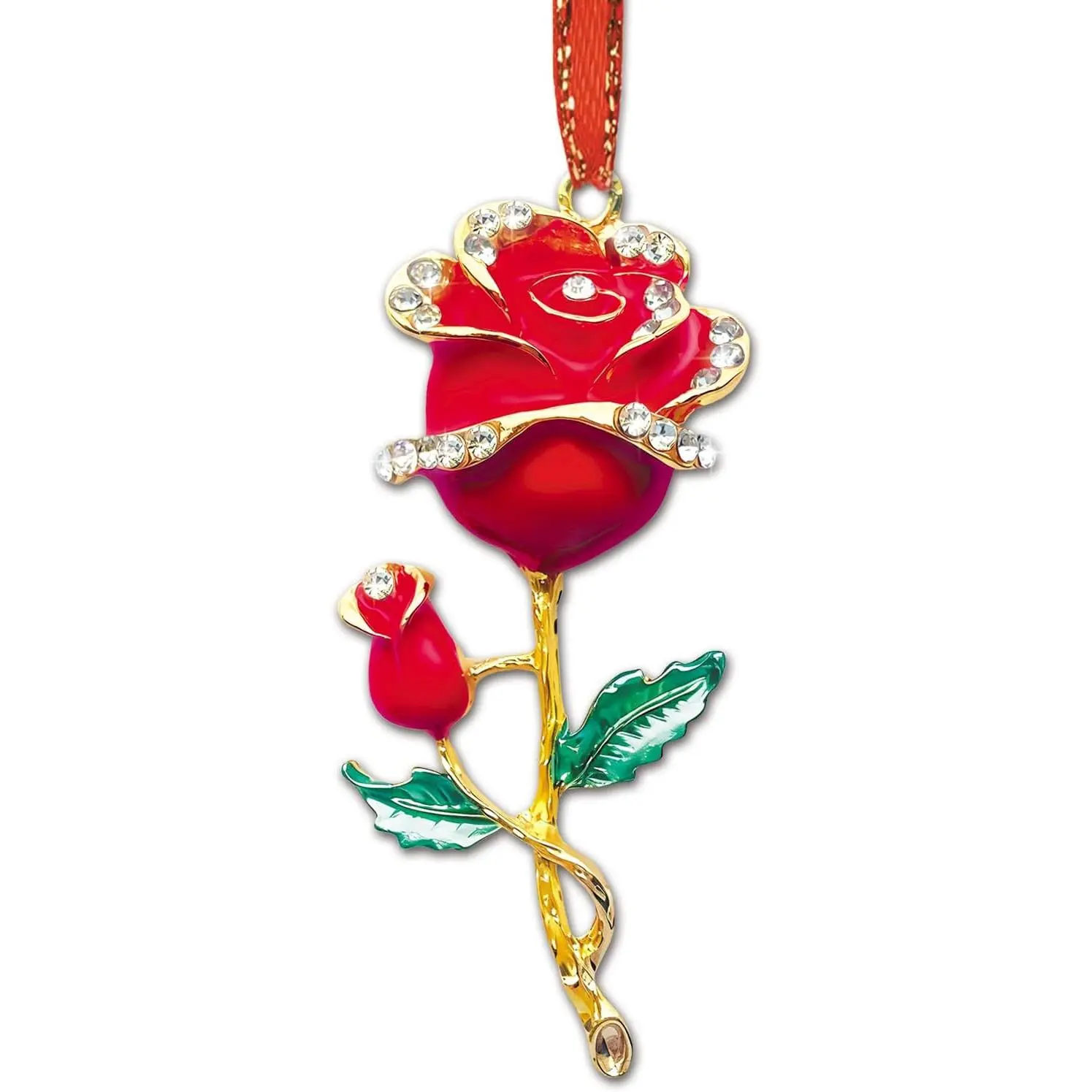 Rose Christmas Ornaments 2025 Flower Ornaments for Christmas Tree Decorations Metal Rose Ornament  Gifts for Women Girlfriend Wife Rhinestones Xmas Ornament