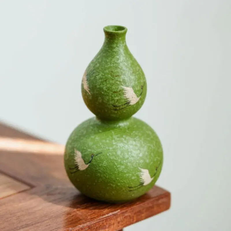 1pc Small Qing Gan Ceramic Gourd Vase, Tea Pet Ornament, Cultivable Decorative Item, Teapot Accessory, Elegant Tea Table Decoration