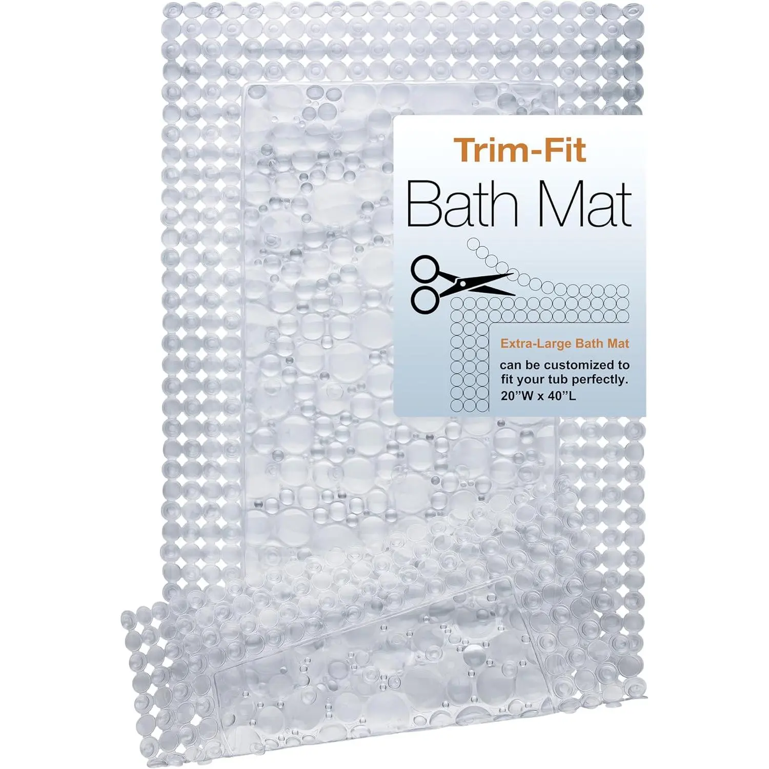Trim to Fit Bathtub Mat Extra Long 20"x40" Non Slip with Suction Cups - Anti-Slip Shower Mat for , , and Seniors - Thick Bath Tub Mat with Multiple Drainage Holes, Clear