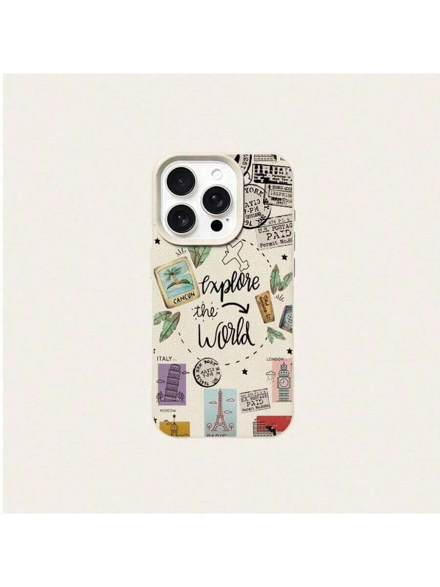 1pc TPU Material World Travel Airplane Postmark Pattern Phone Case Compatible With Iphone Waterproof Shockproof Anti-Fall Scratch Resistant