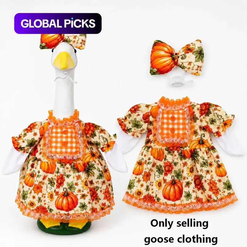 Fall Pumpkin Porch Goose Dress Outfit with Bow, Thanksgiving Floral Garden Goose Statue Clothes, Autumn Yard Festive Halloween Decor for Lawn & Home #GLOBAL PICKS