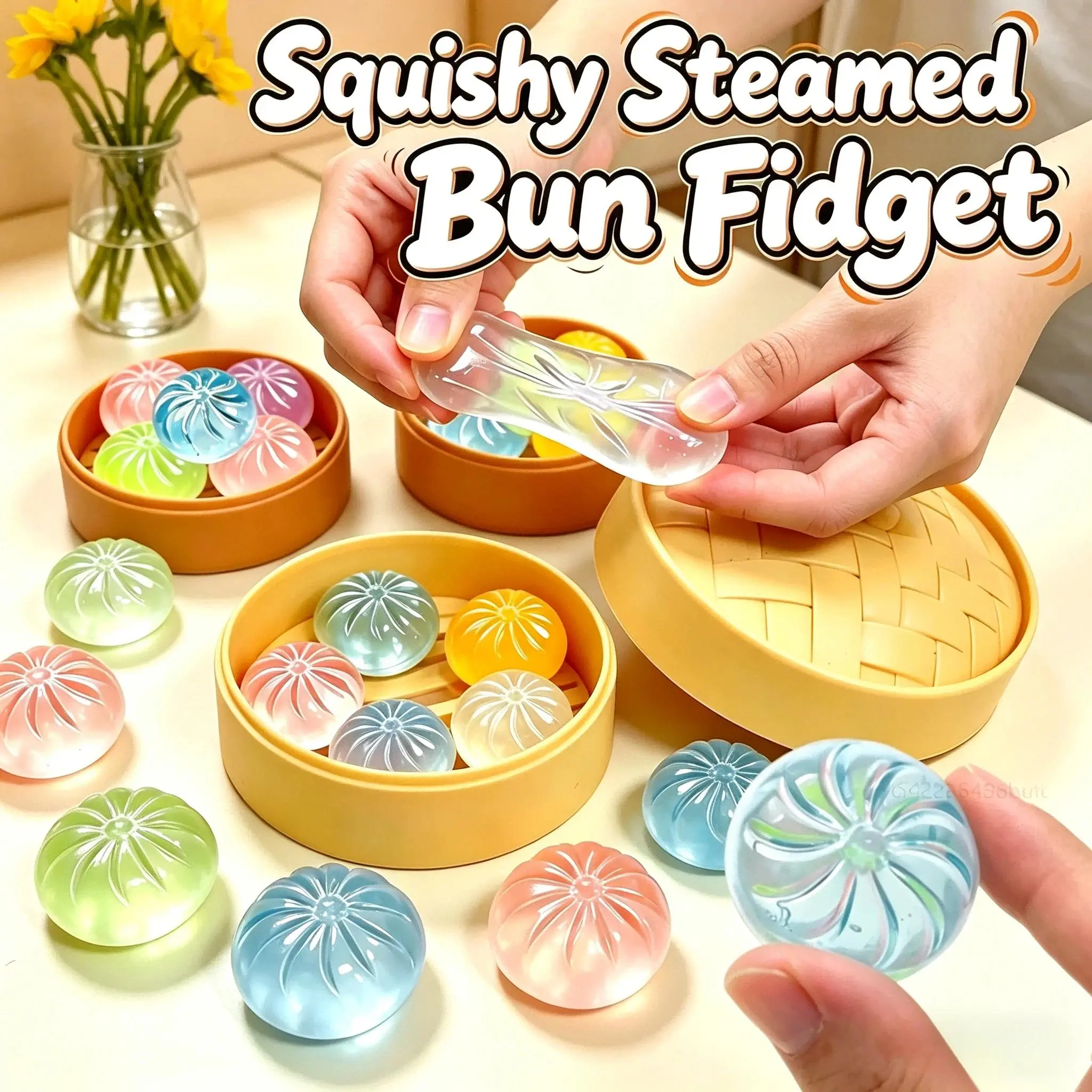 5Pcs Mini Crystal Steamed Bun Squeeze Toy Set with Steamer, Soft Food  Shaped Fidget Toy for Stress Relief and Daily Relaxation